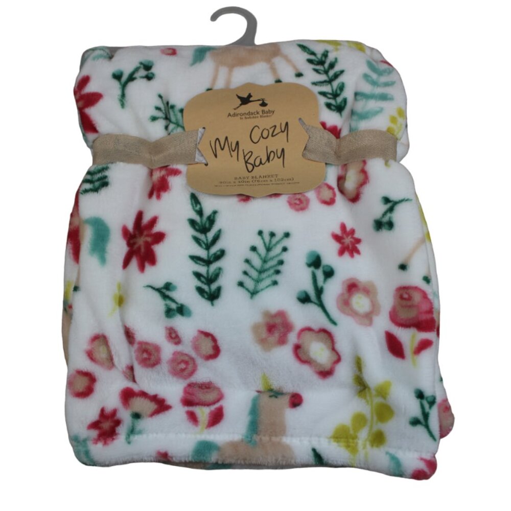 Adirondack My Cozy Baby Unicorn Fleece Blanket Infant Girl Soft Floral White NWT